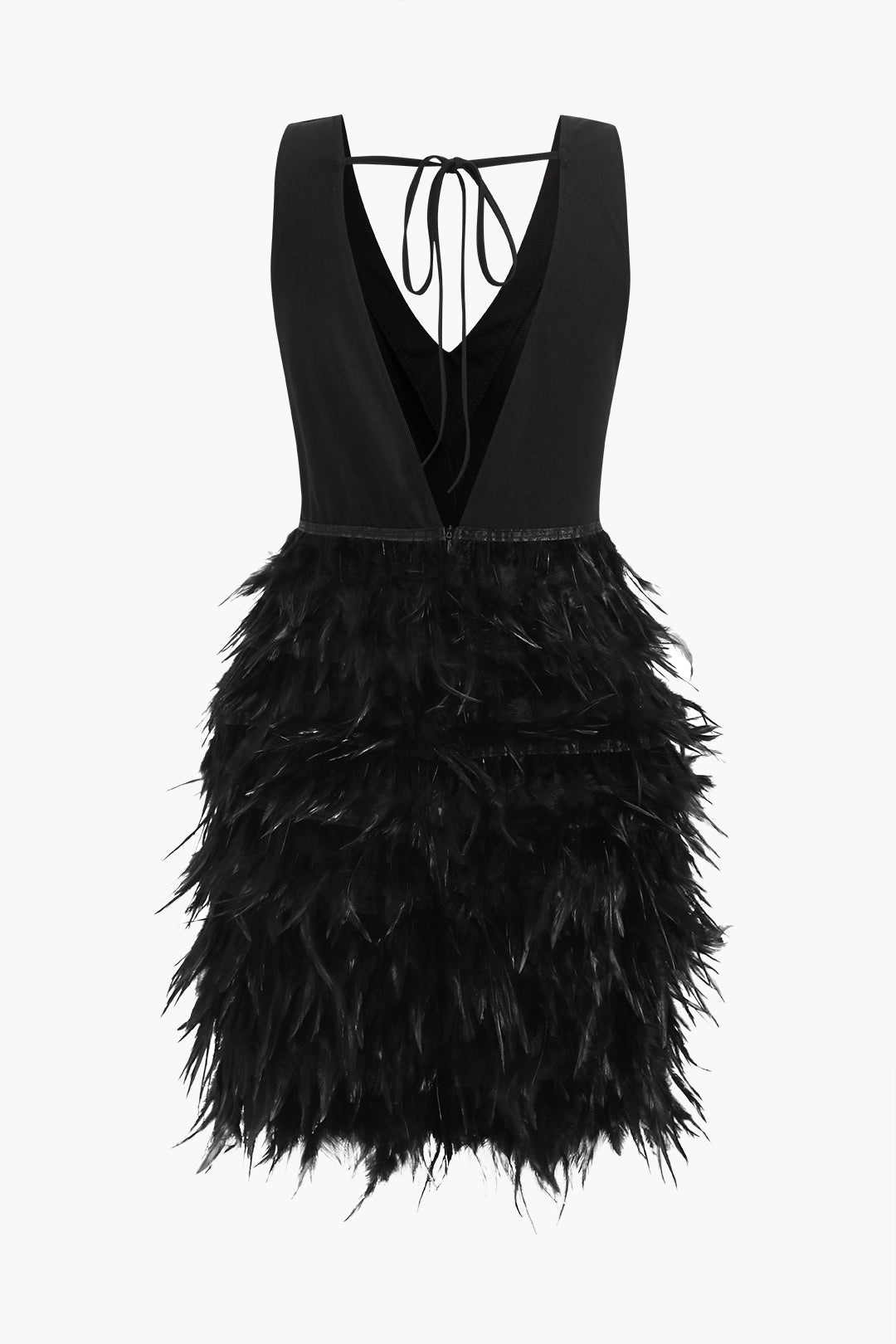 Feather V-Neck Tie-Up Sleeveless Mini Dress