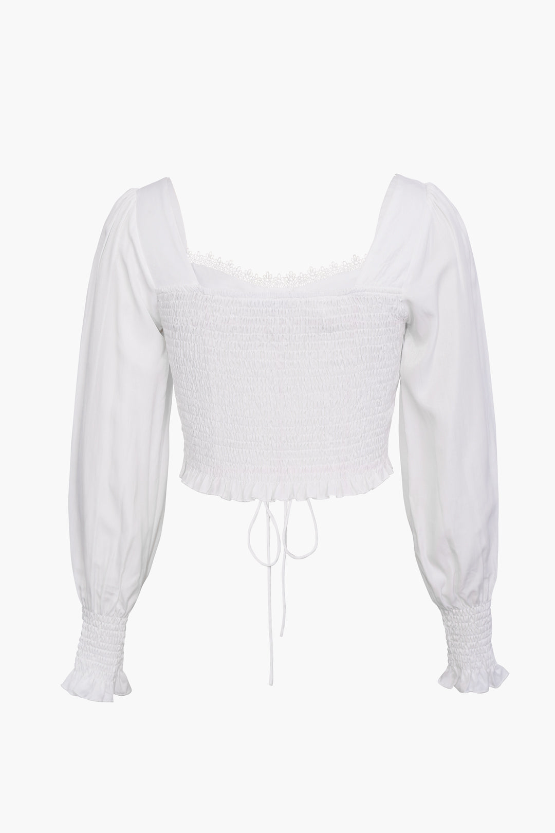 Lace Frills Tie Front Long Sleeve Top