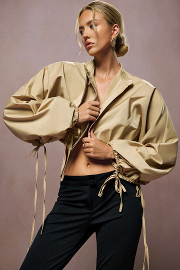 Tie-Up Ruched Long-Sleeve Jacket