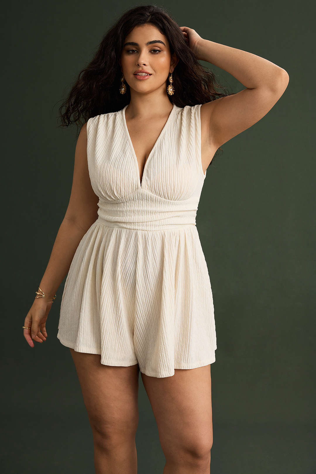 Plus Size Ruched Sleeveless Wide Leg Jumpsuit