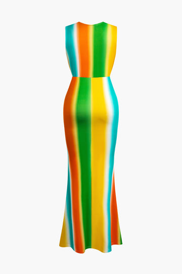 Color Block Sleeveless V-Neck Maxi Dress