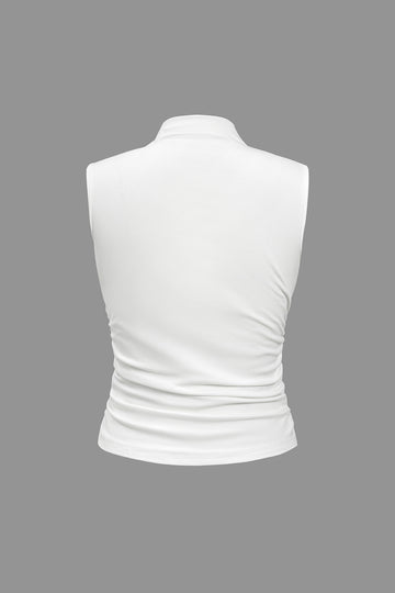 Solid Mock Neck Ruched Tank Top