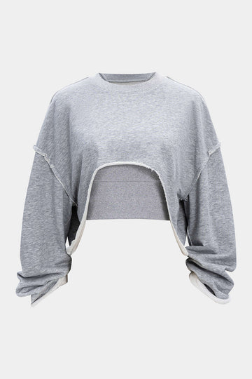 Solid Waist-Cinching Sweatshirt