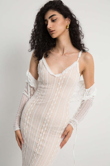 V-neck Lace Slip Maxi Dress And Tie Front Crop Cover Up Set