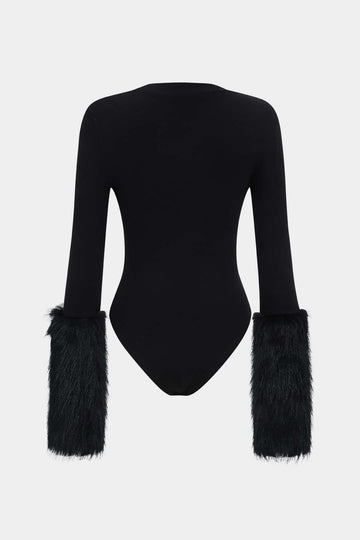 Patchwork Fur Long Sleeve Bodysuit