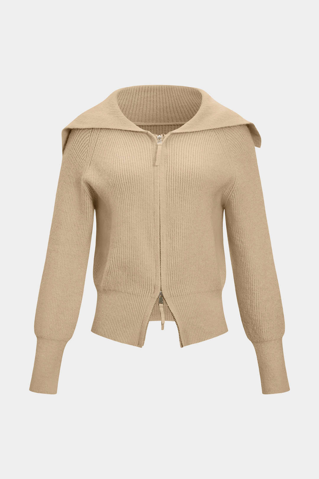 Knit Zipper Collar Cardigan