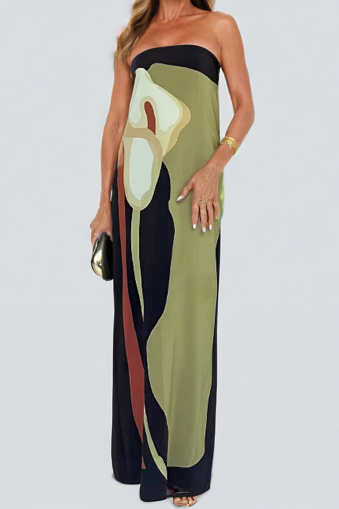 Color Block Strapless Slit Maxi Dress