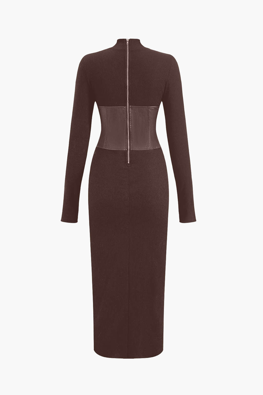 Solid Faux Leather Patchwork Midi Dress