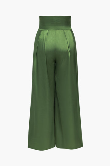 Solid Crossed Backless Top And Wide Leg Trousers Set