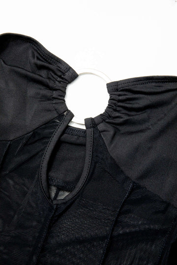 Sheer Ring Detail Strapless Maxi Dress