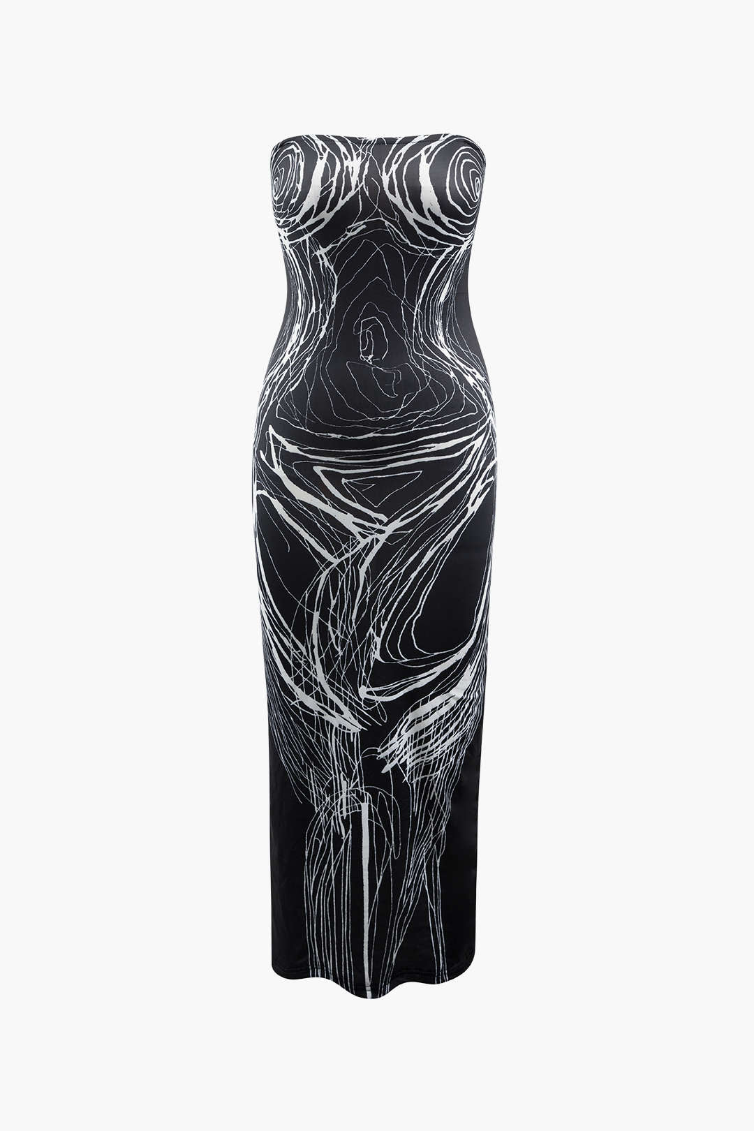 Line Print Strapless Midi Dress
