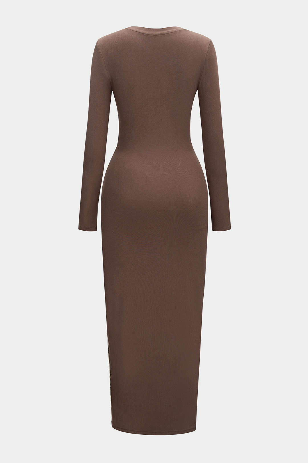 Round Neck Zipper Patchwork Long Sleeve Midi Dress