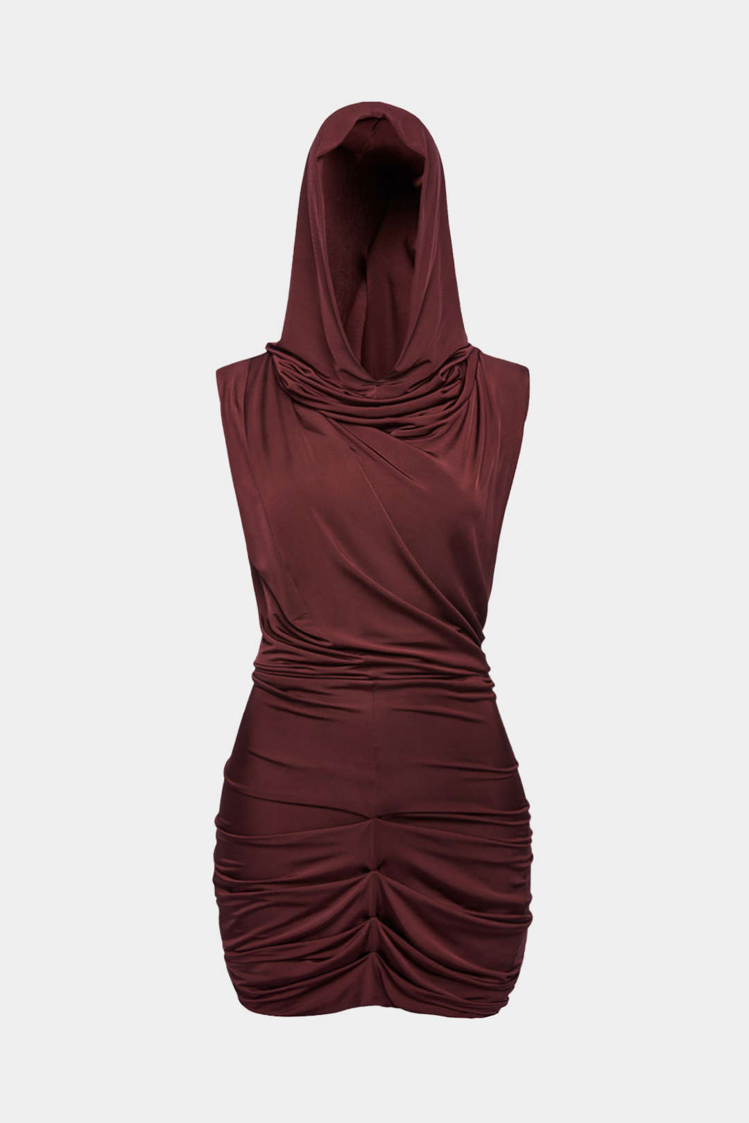 Ruched Hooded Sleeveless Mini Dress