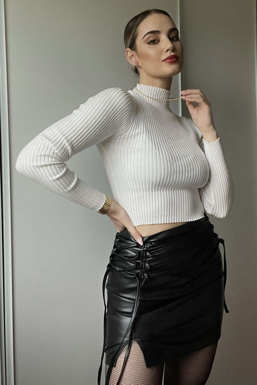 Faux Leather Tie Front Split Mini Skirt
