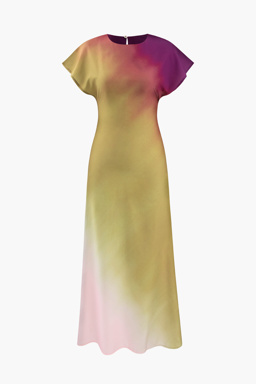 Tie-Dye Satin Cap Sleeve Maxi Dress