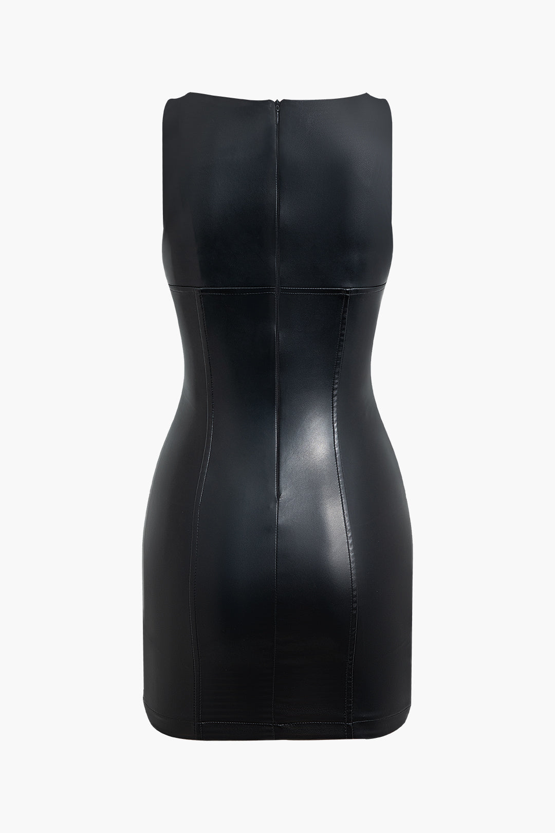 Faux Patent Leather Sleeveless Mini Dress