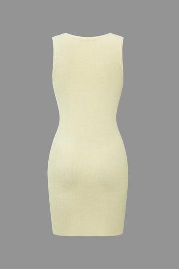 Button Front Sleeveless Ribbed Knit Mini Dress