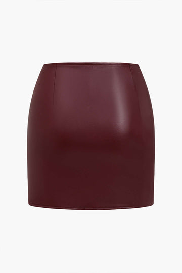 Ring Detail Faux Leather Cutout Mini Skirt