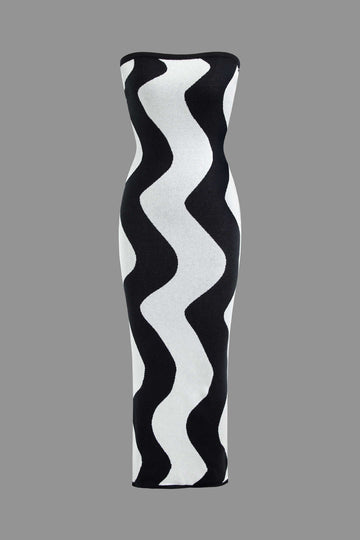 Wave Stripe Strapless Knit Maxi Dress