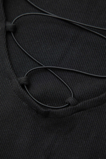 Solid V-neck Rib Knit Long Sleeve Bodysuit