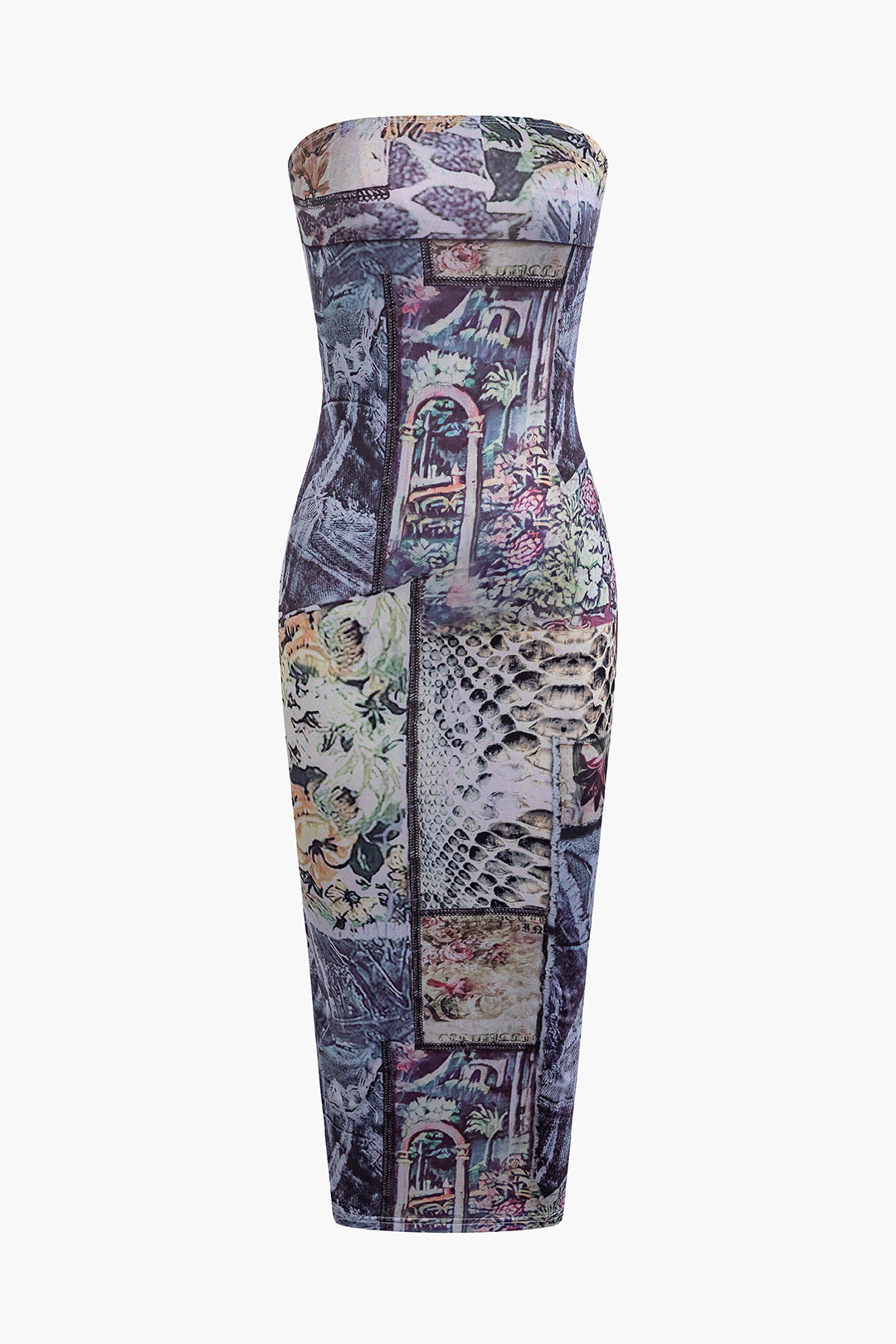 Floral Print Strapless Midi Dress