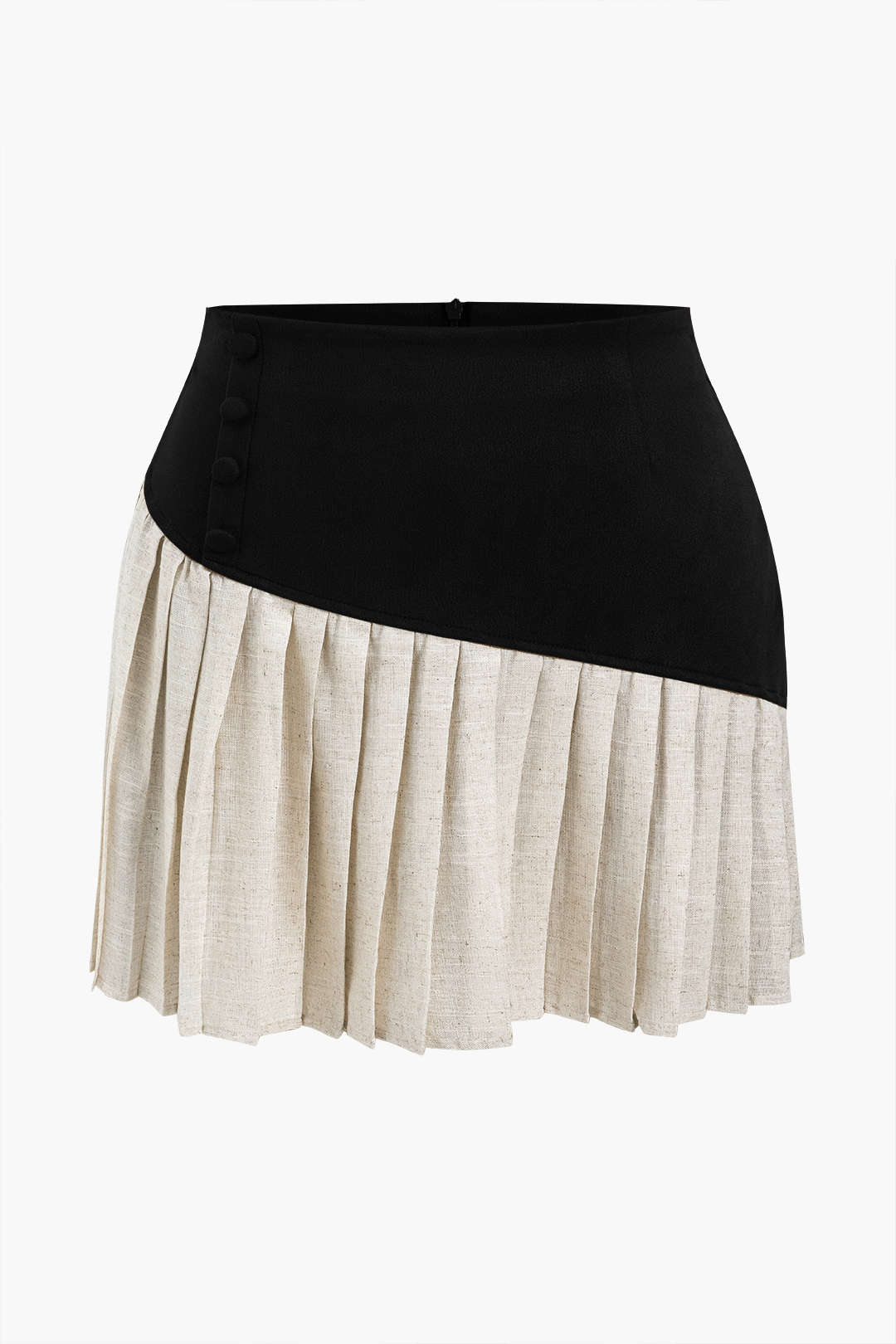 Plus Size Button Pleated Patchwork Skirt