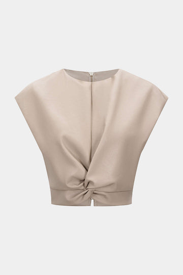 Faux Leather Zipper Twist Knot Tank Top