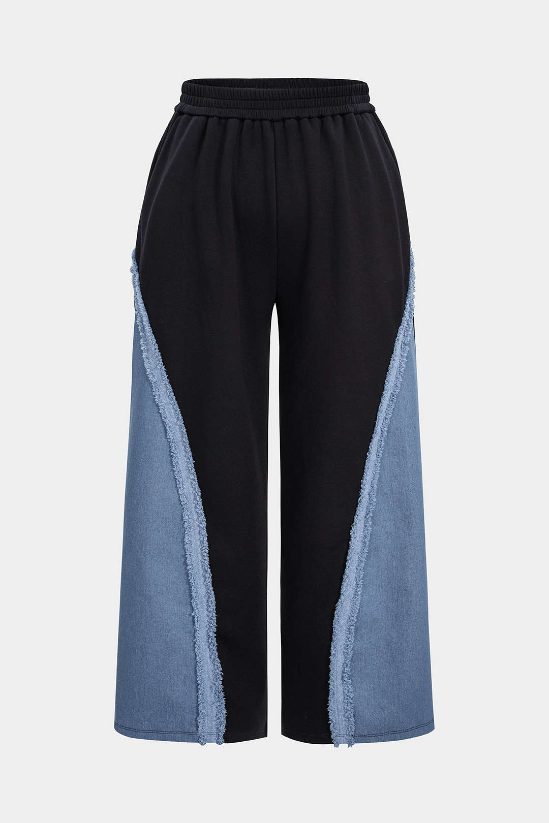 Patchwork plus taille de taille plus à manches longues et à taille haute les pantalons à jambe large de taille haute