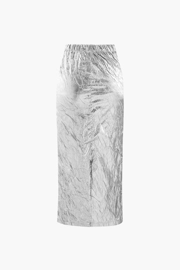 Metallic Textured Midi Skirt