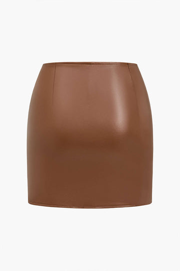 Ring Detail Faux Leather Cutout Mini Skirt