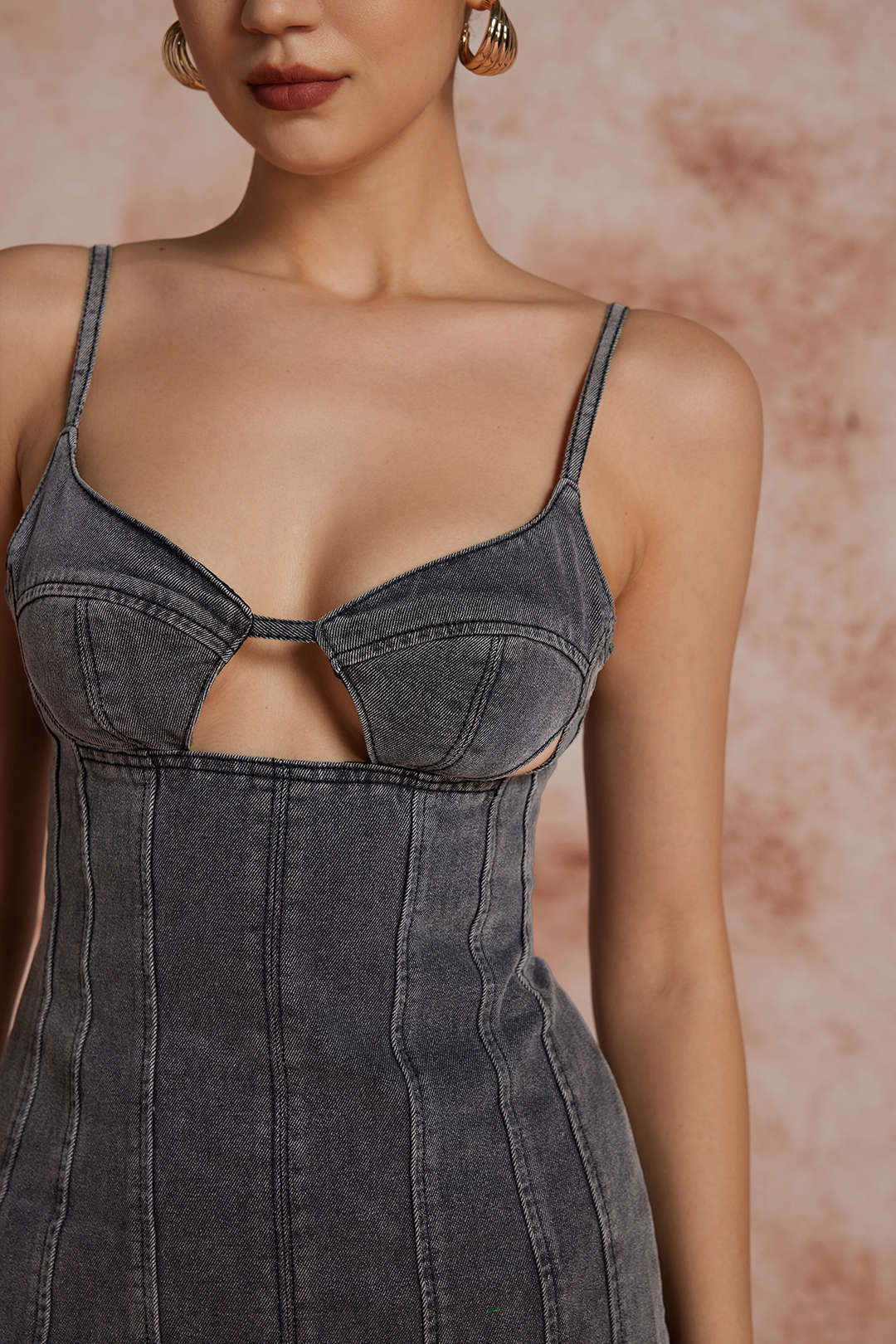 Bustier Cut Out Slip Denim Mini Dress