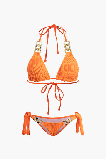 Chain Linked Tie Halter Bikini Set