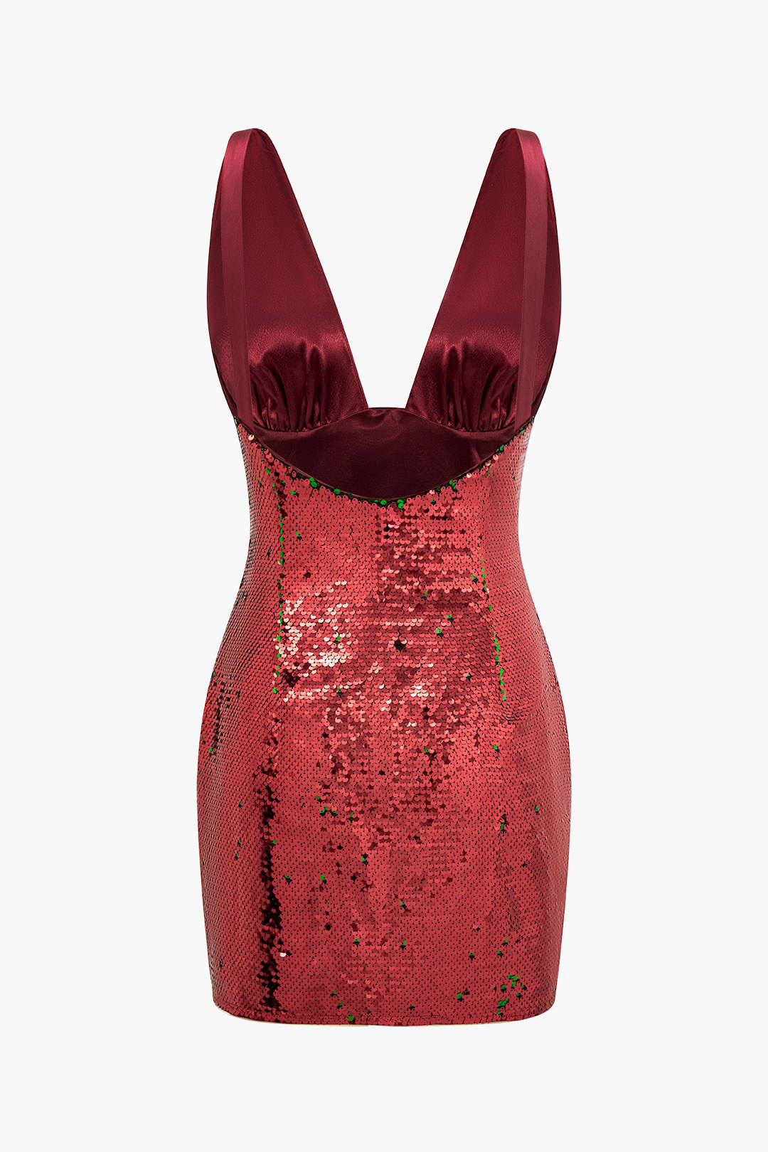 Satin Sequin Zipper V-Neck Sleeveless Mini Dress