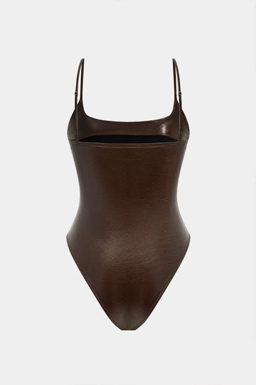 Basic Solid Faux Leather Bodysuit