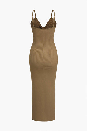 Solid Cut Out Knot Slit Tie-Up Midi Dress