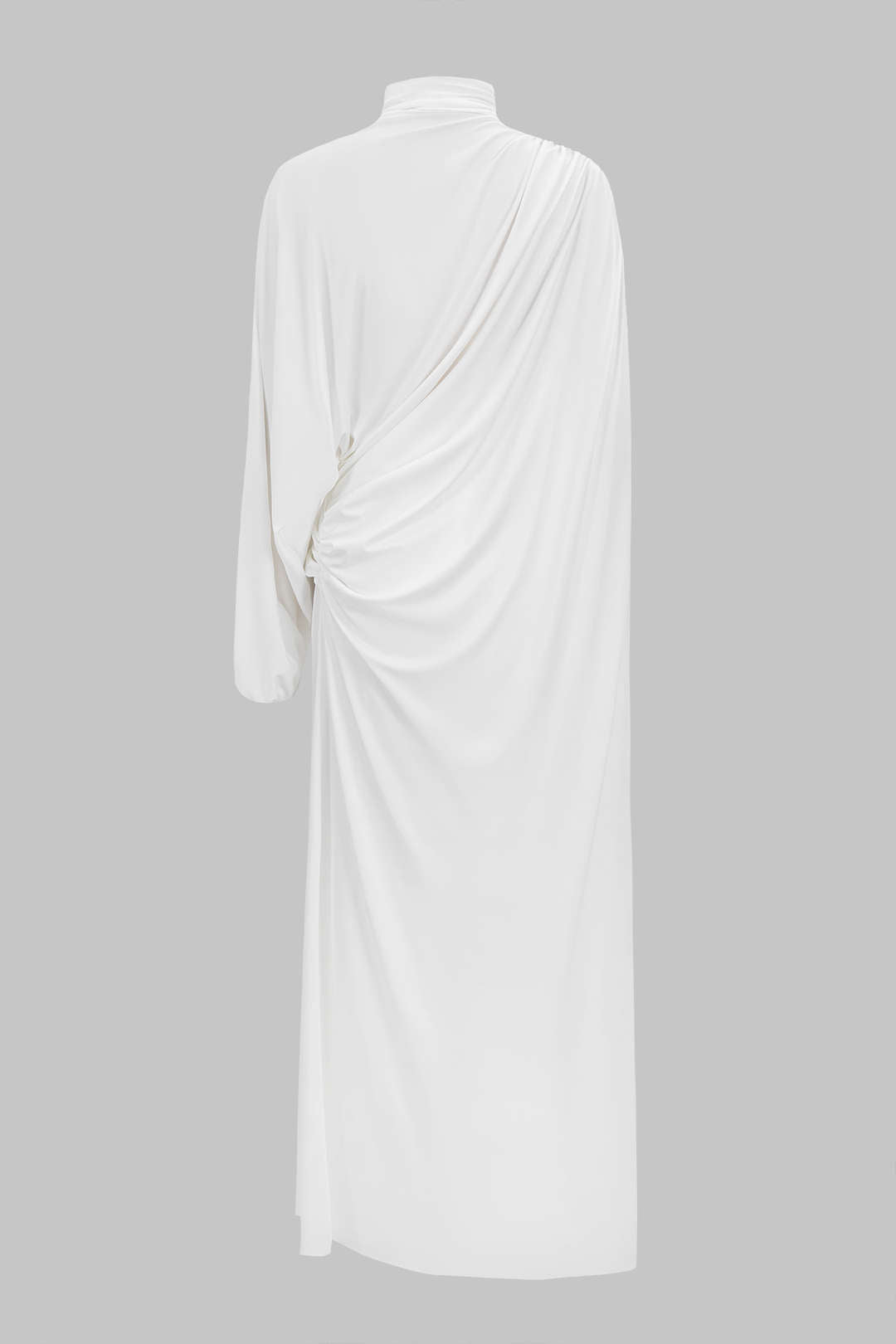 Mock Neck Asymmetrical Ruched Long-Sleeve Top And High Split Skirt Set