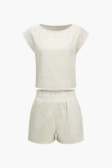 Basic Solid Linen Casual Shorts Set