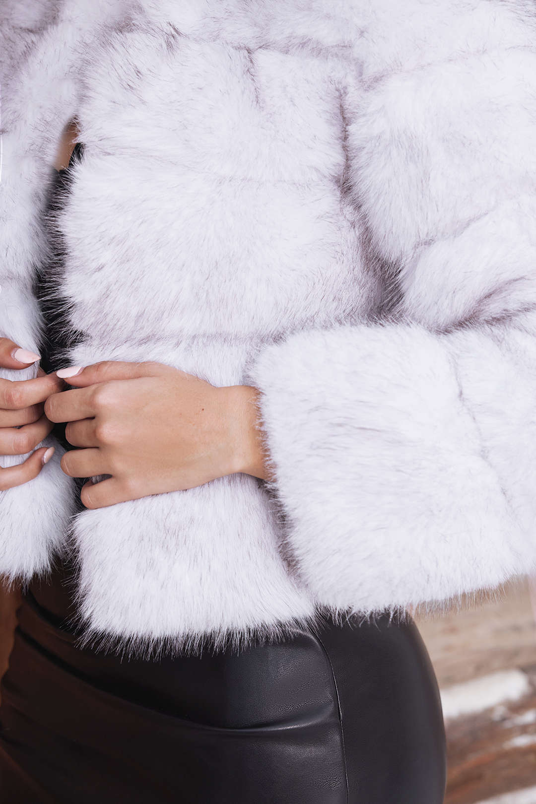 Faux Fur Feather Long Sleeve Coat