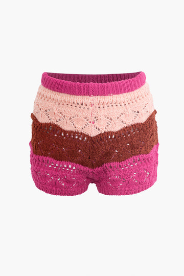 Contrast Crochet Knit Shorts