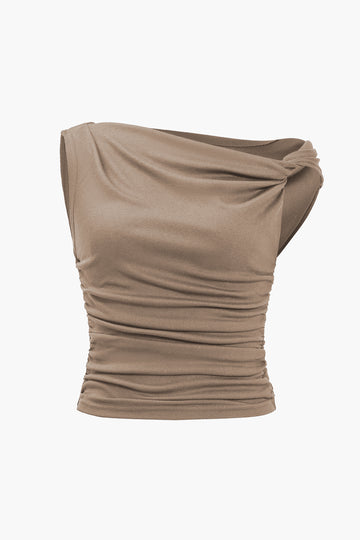 Ruched Knot One-Shoulder Sleeveless Top