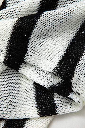 Contrast Stripe Open Knit Long Sleeve Top
