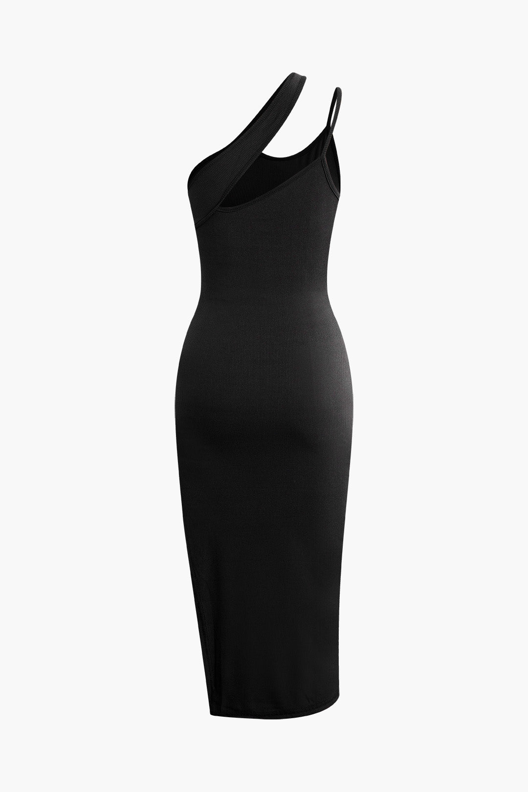 Asymmetrical Shoulder Slit Midi Dress