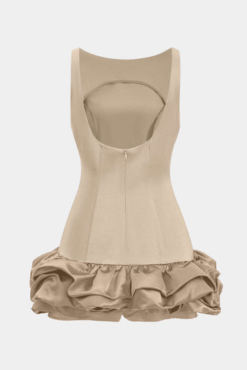 Satin Ruffle Hem αμάνικη μίνι φόρεμα