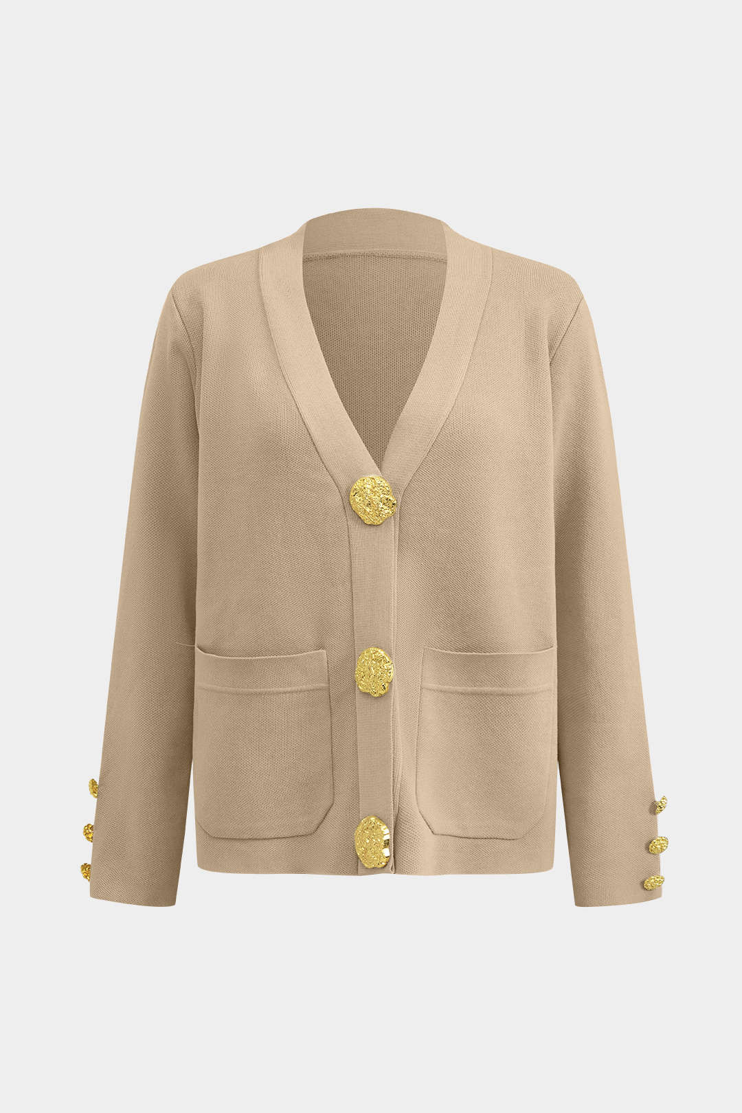 Button Detail Tricot Cardigan and Wide-Leg Pantal