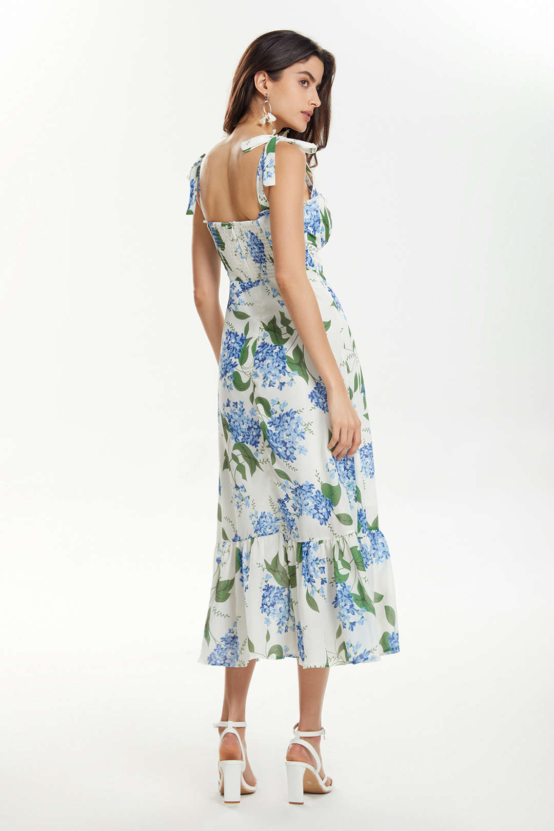 Floral Print Tie Strap Ruffle Maxi Dress – Micas