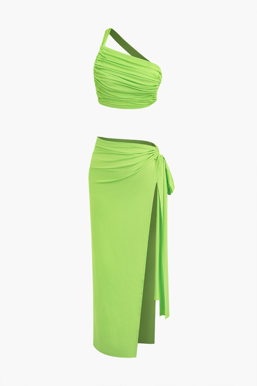 Ruched Backless Crop Top and Knotted Split Midi Skirt Set