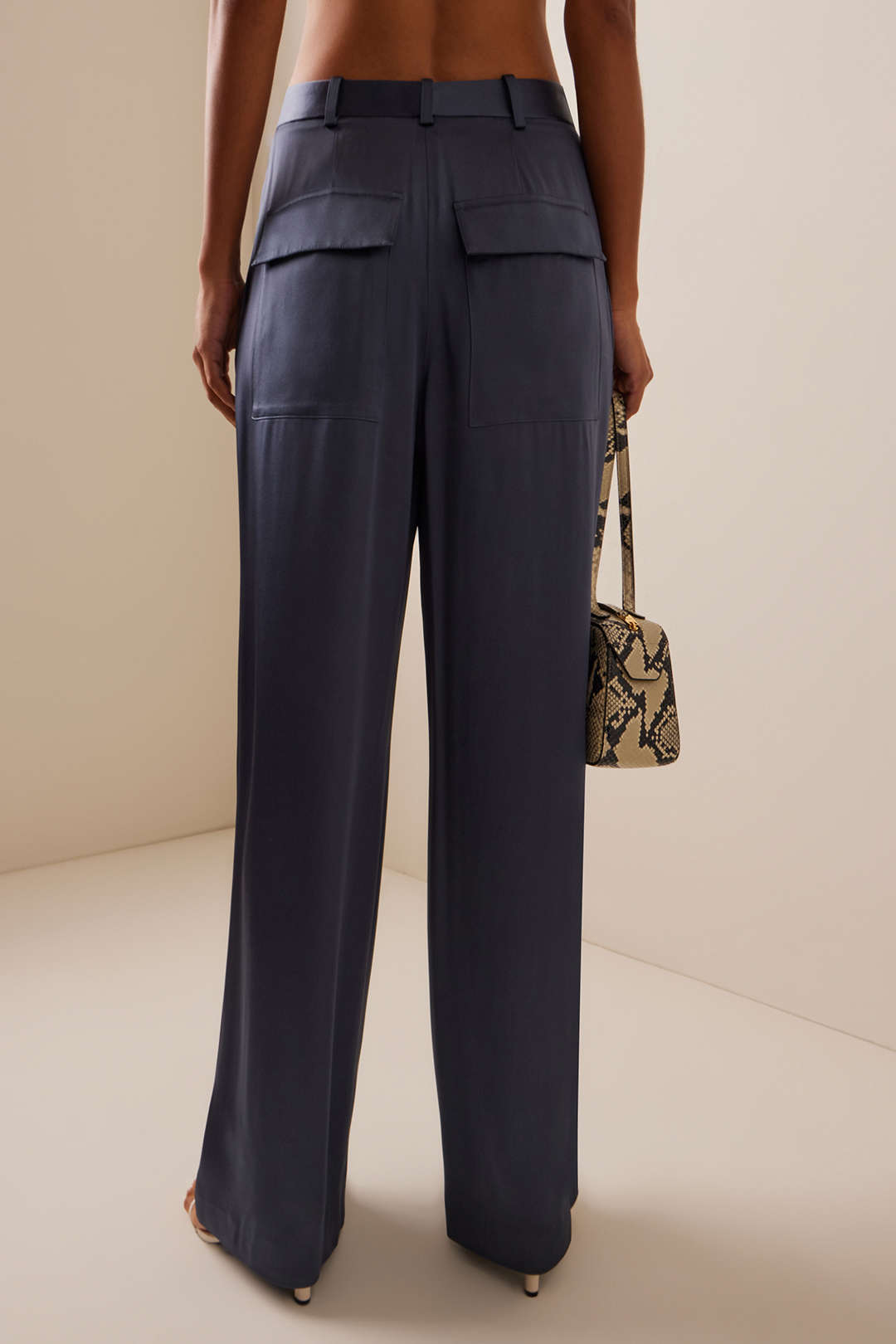 Satin Pleated Button Pocket Trousers