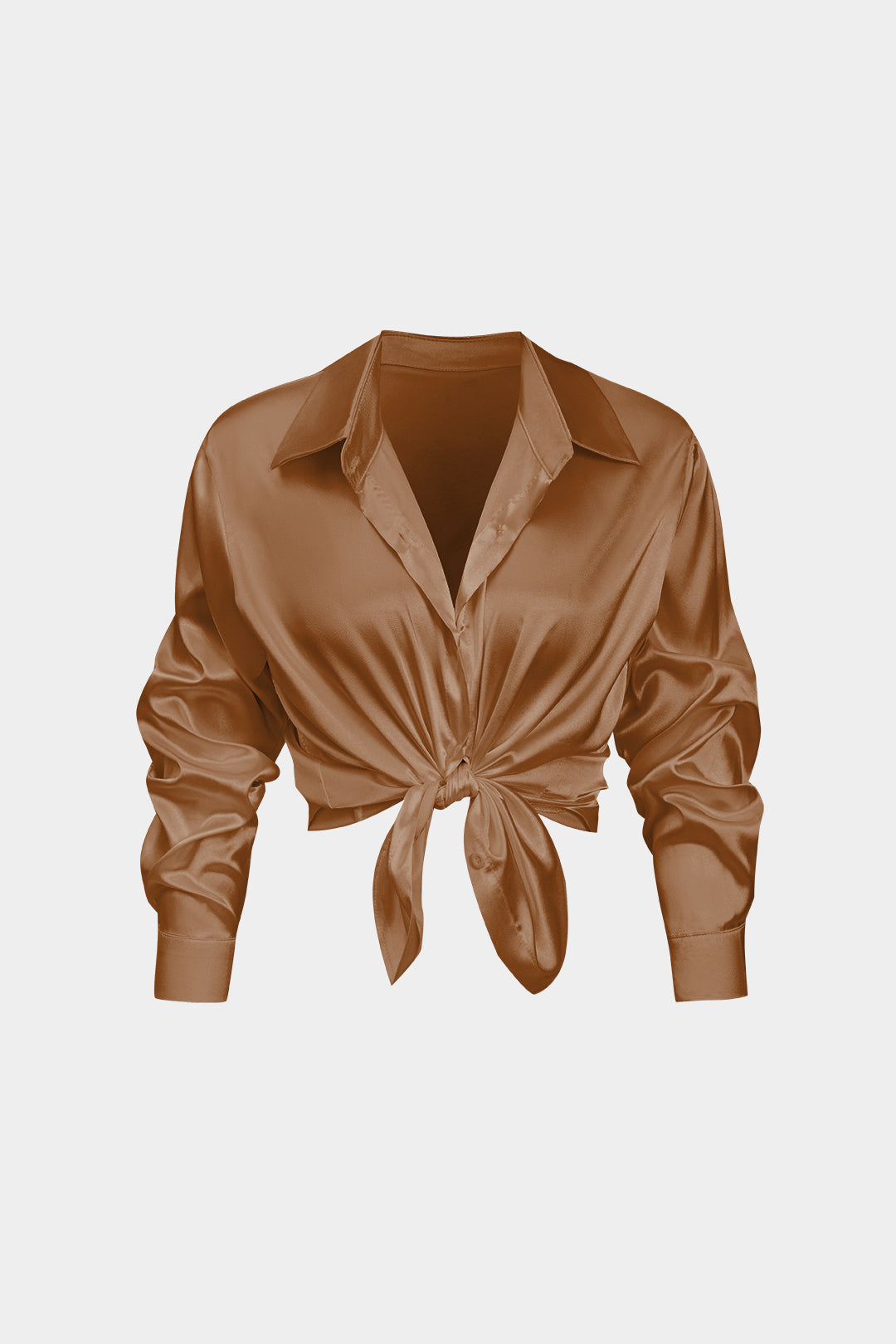 Basic Solid Satin Long-Sleeve Shirt