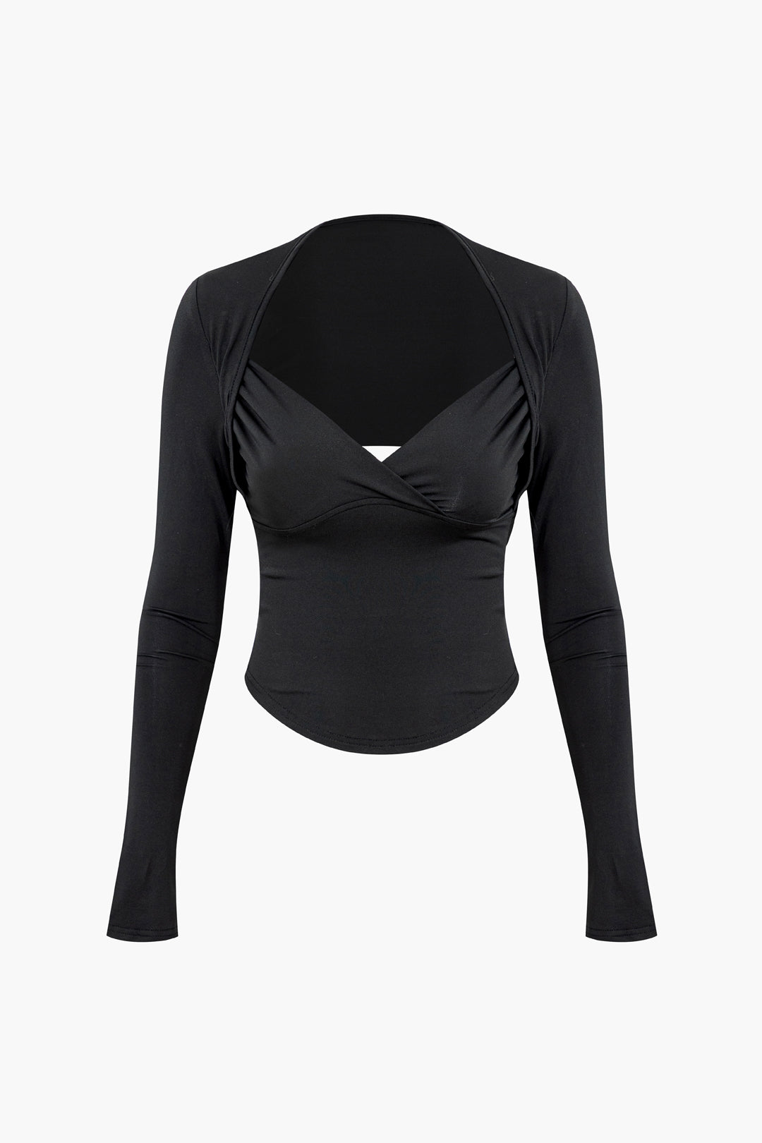 V-neck Cut Out Back Long Sleeve Crop Top