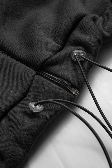Drawstring Zipper Hoodie And Straight Leg Tie-Up Trousers Set